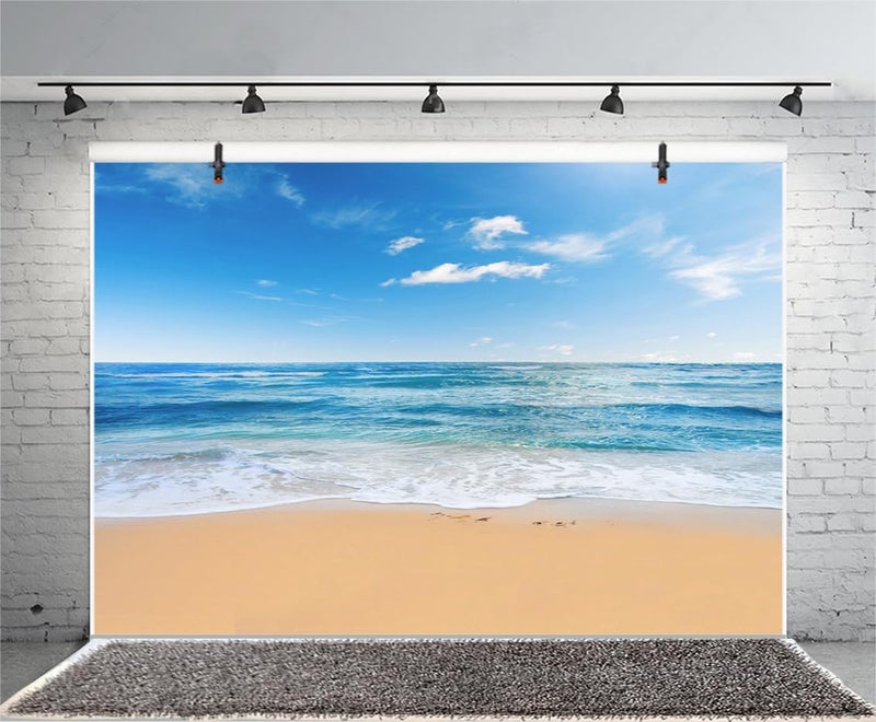 AOFOTO 10x8ft Seaside Ocean Beach Backdrop for Photography Hawaii Tropical Sea Waves Blue Sky Luau Theme Birthday Party Decorations Background Summer Aloha Vacation Travel Photo Shoot Studio Props - Image 2